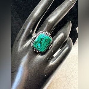 Bold unique Elegant AZURITE IN MALACHITE Stone Silver Ring